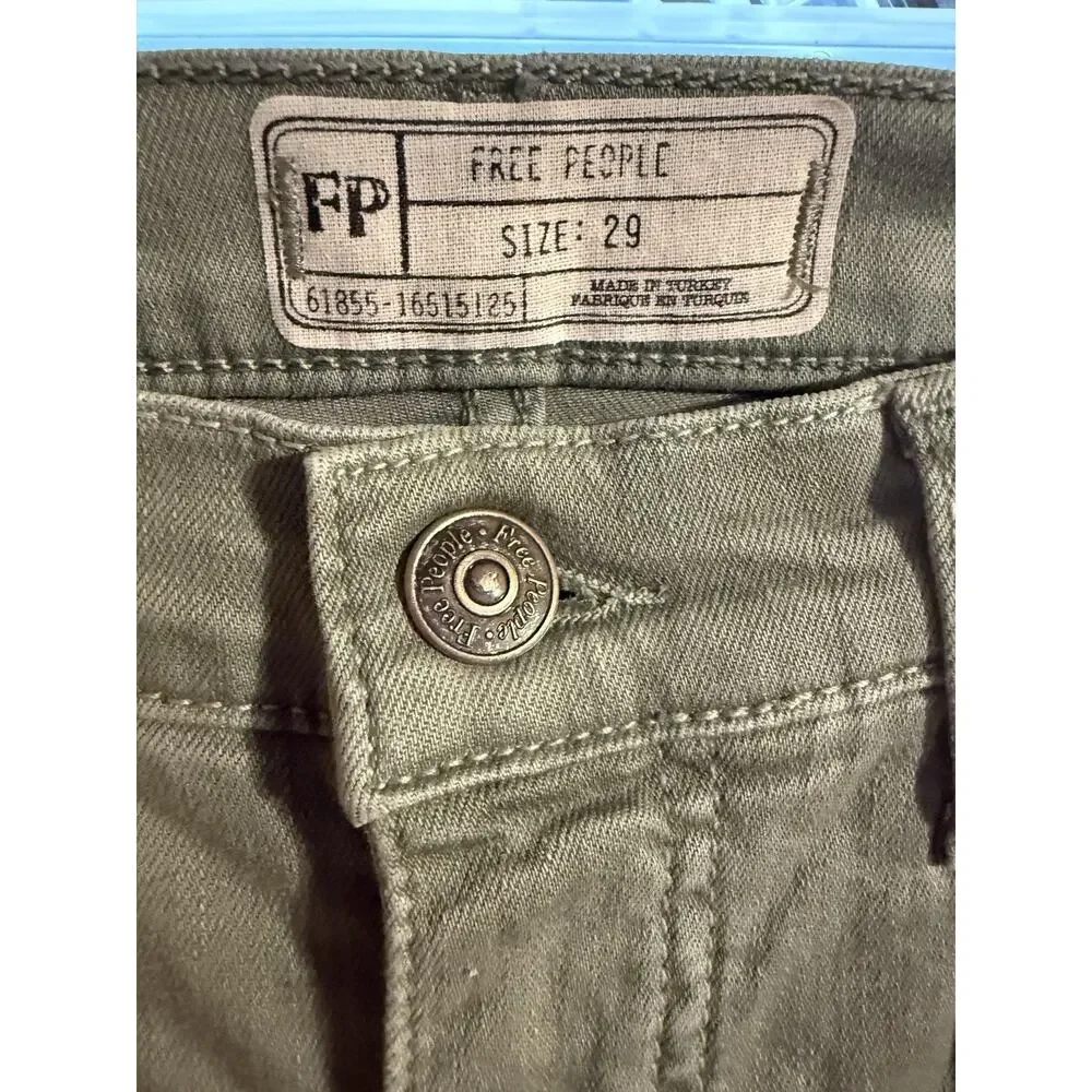Free People 26in Women's Green Denim Skinny High Rise Distressed Button Sz 29